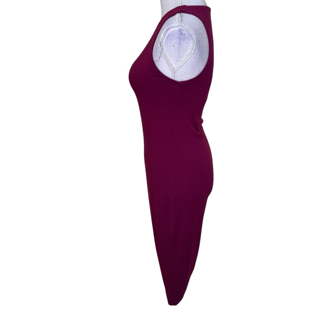 Halara Red Violet Round Neck Ruched Asymmetric Hem BodyCon Sleeveless Mini Dress - Picture 7 of 9